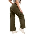 thumbnail image 2 of Women Wide Leg Cargo Pants High Waist Trouser Solid Color Long Leg Bottoms Utility Loose Fit Trousers Straight Cut Office Chic Streetwear With Multiple Pockets, 2 of 8
