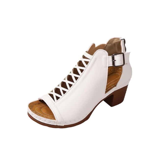 Correas de Tacón para Tacones Altos Sandalias de Primavera Y Verano de Boca de Pescado de Moda Casual con Correa de Envoltura Tacón Grueso Superior Y de Madera Tacones Altos para Mujeres