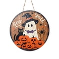 thumbnail image 2 of Halloween Decorations, Halloween Door Sign, Halloween Front Door Decor, Halloween Ghost Decorations, 20Cm Round Boo Halloween Themed Wooden Pumpkin Circular Sign, Hanging Wooden, 2 of 8