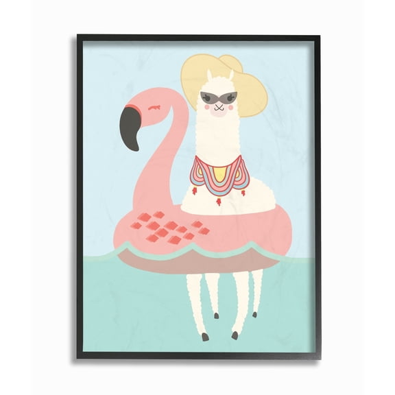 Stupell Cartoon Glam Llama In a Flamingo Float, Framed Giclee, 11 x 1.5 x 14, A - Multi-color 11 x 14