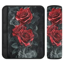 Car Seat Strap & Belt Covers - Flannel Material, Velcro Design, All-Season Use, 2-Piece Set (S&M Sizes)，Red Roses