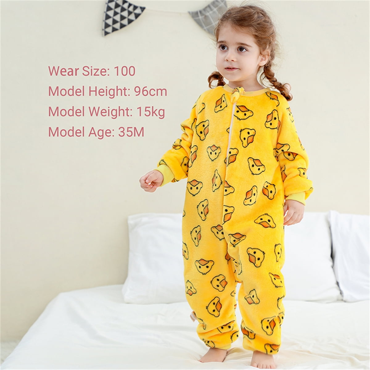 WIBACKER 6M-6Y Baby Warm Flannel Sleeping Bag, Infant Sleepsuit, Kids Toddler Boys Girls Long Sleeve Double Zipper Wearable Sleep Sack - Duck