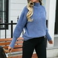 thumbnail image 2 of Htigea Womens Turtleneck Sweaters Solid Long Sleeve Knit Pullover Sweater Soft Comfy Casual Elegant Fall Tops Blue M, 2 of 9
