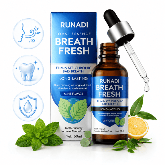 Oral Breath Fresh Drops, Mint Flavor Mouth Freshener Drops, Sugar-Free Alcohol-Free Oral Care Essence, Herbal Ingredient Blend, Travel Size Fresh Breath Drops, 60 ml, 1 Pack