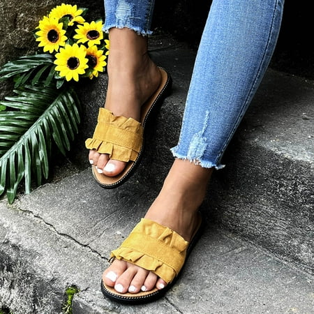 

Ladies Slippers Women Slippers Ladies Flats Sandals Sandals For Outside Women Summer Shoes Roman Sandals Women s Shoes Yellow Size 8.5