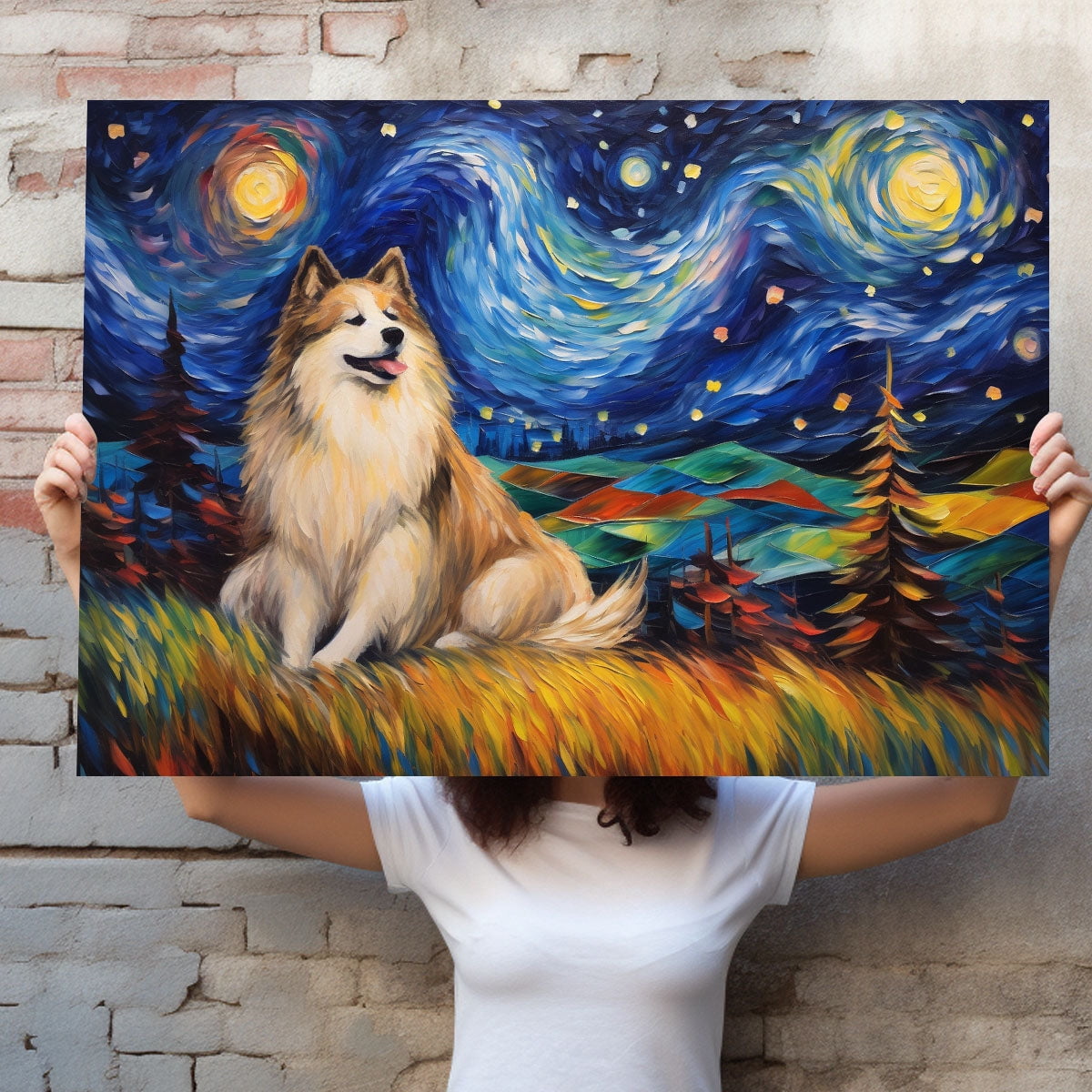 Alaskan Malamute Dog Watercolor Starry Night Van Gogh Painting Kits, Painting Watercolor Canvas, Canvas Suitable for Room Decor Cafe Decor Or Gift for Friends