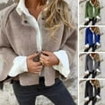 thumbnail image 2 of Winter Women Jacket Round Neck Thick Fleece Open Stitch Short Type Cardigan Long Sleeves Short Type Warm Windproof Heat Retention Outdoor Coat, 2 of 8