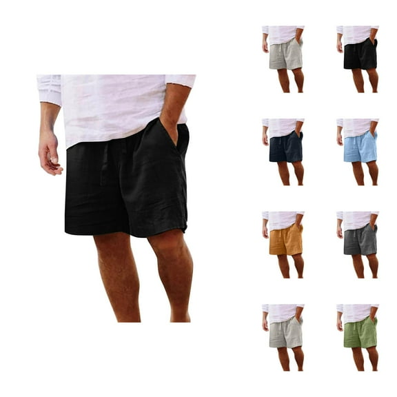 Mens Shorts with Pockets, Cotton Drawstring Casual Style Shorts for Men, Lightweight 7 Inch Inseam Summer Shorts, Ideal for Gym, Home, or Outdoor Travel Use S-5XL, Black