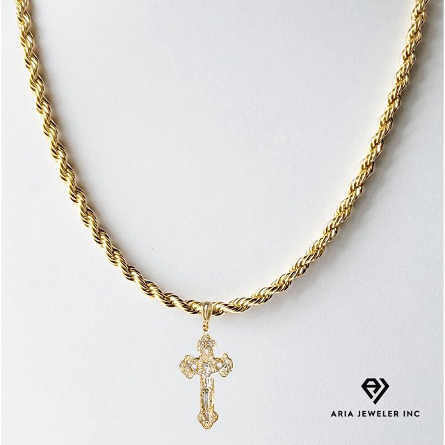 Collar de oro de 14 quilates con colgante de Cruz brillante, el mejor regalo unisex para madre, padre, novia, novio, ella, él, collar de cadena cubana de 14 quilates de Aria Jeweler Daily