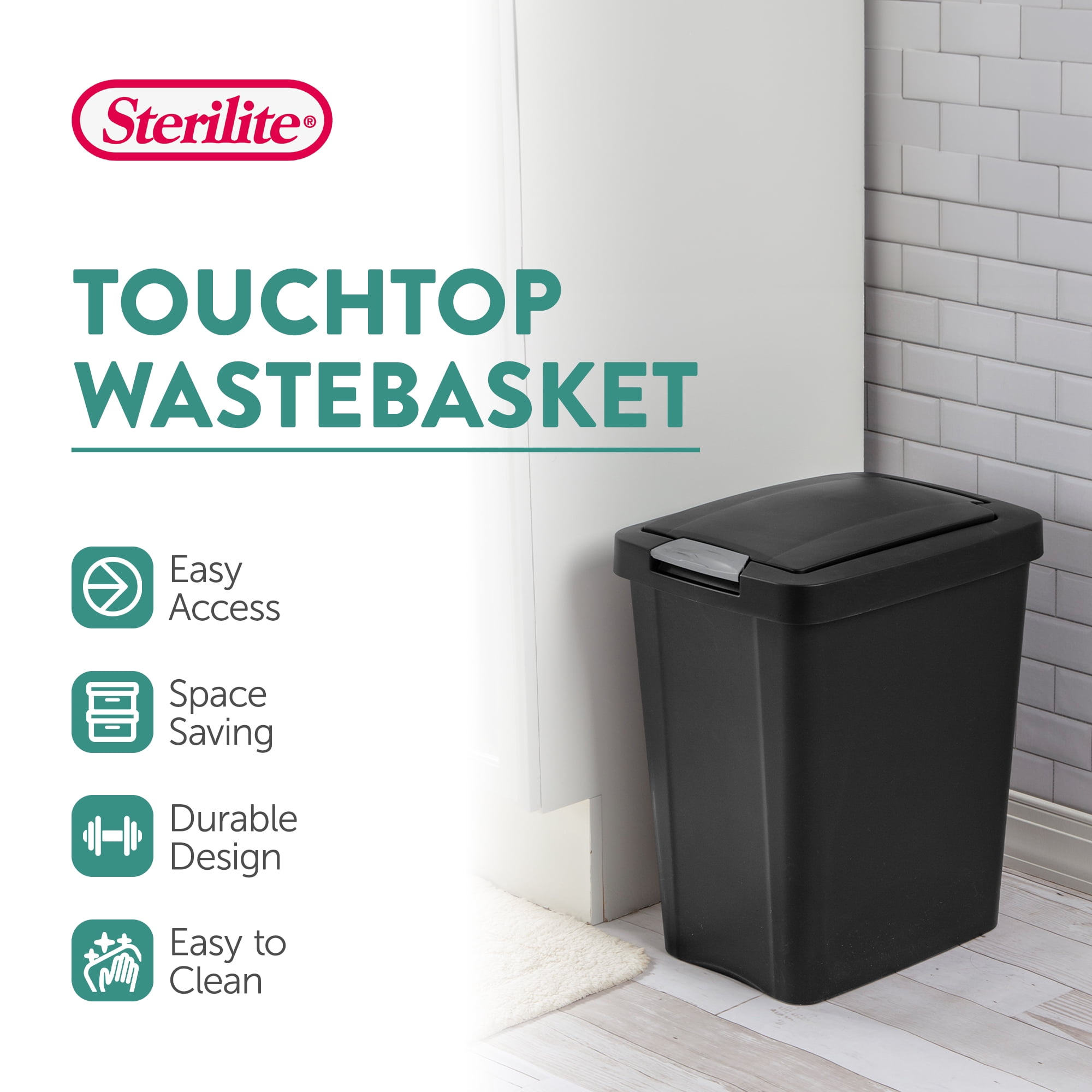 Sterilite 7.5 Gallon TouchTop Wastebasket with Titanium Latch, (12 Pack)