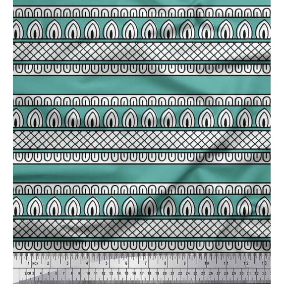 Soimoi Poly Crepe Fabric Ethnic Block Print Fabric by The Yard 42 Inch Wide