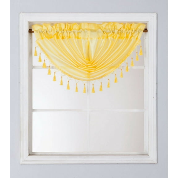 BELLISHED WINDOW SEMI SHEER WATERFALL VALANCE 1 PC JK57 YELLOW SOLID TOP CURTAIN KITCHEN ,NURSERY,BATHROOM ATTIC ,PORCHE SIZE 48" WIDE X 38" LENGTH ROD POCKET