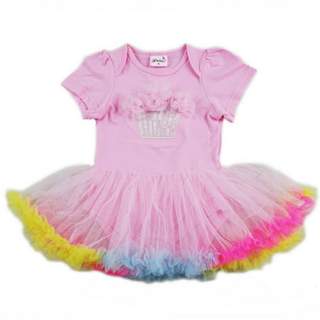Wenchoice Baby Girls Pink Cupcake Rainbow Tutu Bodysuit
