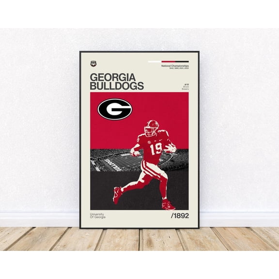 University of Georgia Bulldogs Football Brock Bowers Poster, Retro Style Print, NCAA, Sports Wall Art