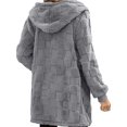 thumbnail image 4 of yuCgh Women's Warm Casual Fashion Thick Checkered Plush Mid-Length Hooded Cardigan Coat with Elegant Button and Zipper for Comfortable Style,Dark Gray L, 4 of 6