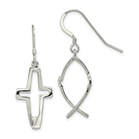 Ichthus Jewelry 925 Sterling Silver Cross Religious Ichthus Drop Dangle Chandelier Earrings Fine Jewelry Ideal Gifts For Women Gift Set From Heart ()