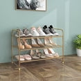 thumbnail image 2 of 3-Tier Stackable Shoe Rack, Expandable & Adjustable Shoe Shelf Storage Organizer, Metal Mesh, Gold$$Home Decor, Kitchen, & Other, 2 of 7