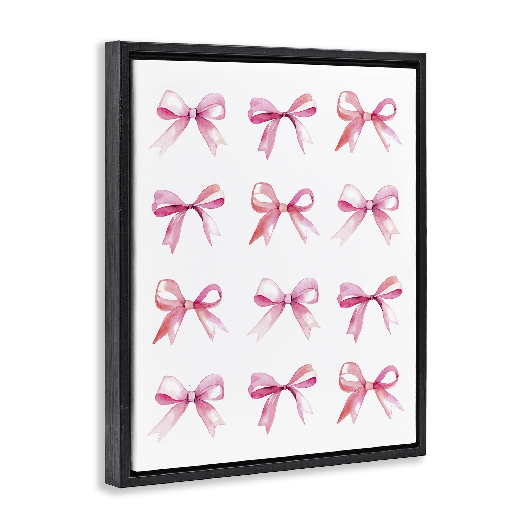 Stupell Industries Pink Bows Rows Beauty & Fashion Painting Black Floater Framed Art Print Wall Art, 17 x 21