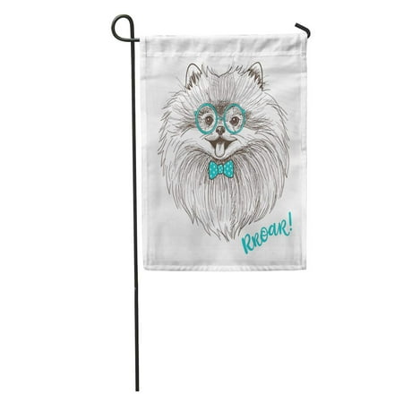 SIDONKU Sketch of Cute Little Pomeranian Bow and Round Glasses Dog Garden Flag Decorative Flag House Banner 12x18 inch