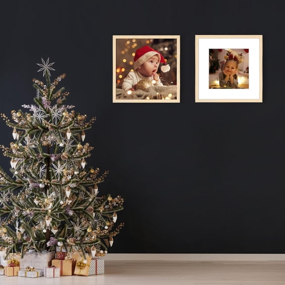 Natural Wood 12 x 12 Picture Frame Set 6 Pieces Display 8x8 with Mat or 12x12 Without Mat Tabletop and Wall Hanging Gallery Frames