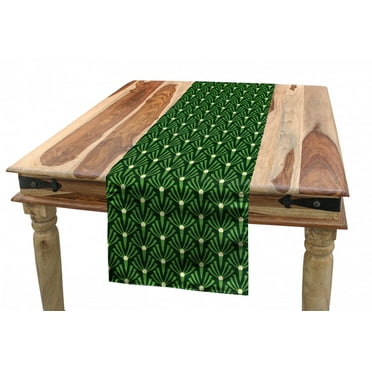 Leaves Table Runner, Foliage Pattern with Dots Illustration Simplistic Doodle Style Design, Dining Room Kitchen Rectangular Runner, 3 Sizes, by Ambesonne