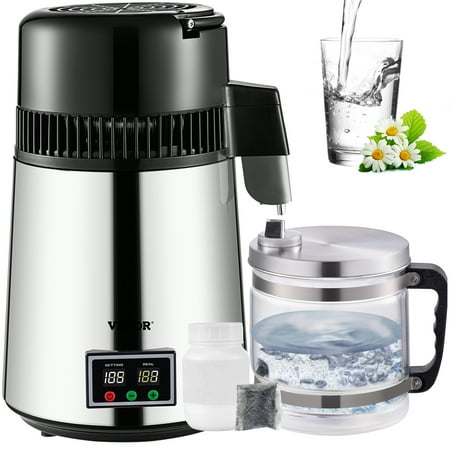 

VEVORbrand 4L Water Distiller Pure Water Distiller with Dual Temperature Displays 750W Distilled Water Machine Water Distillers for Home Countertop with Glass Container Silver