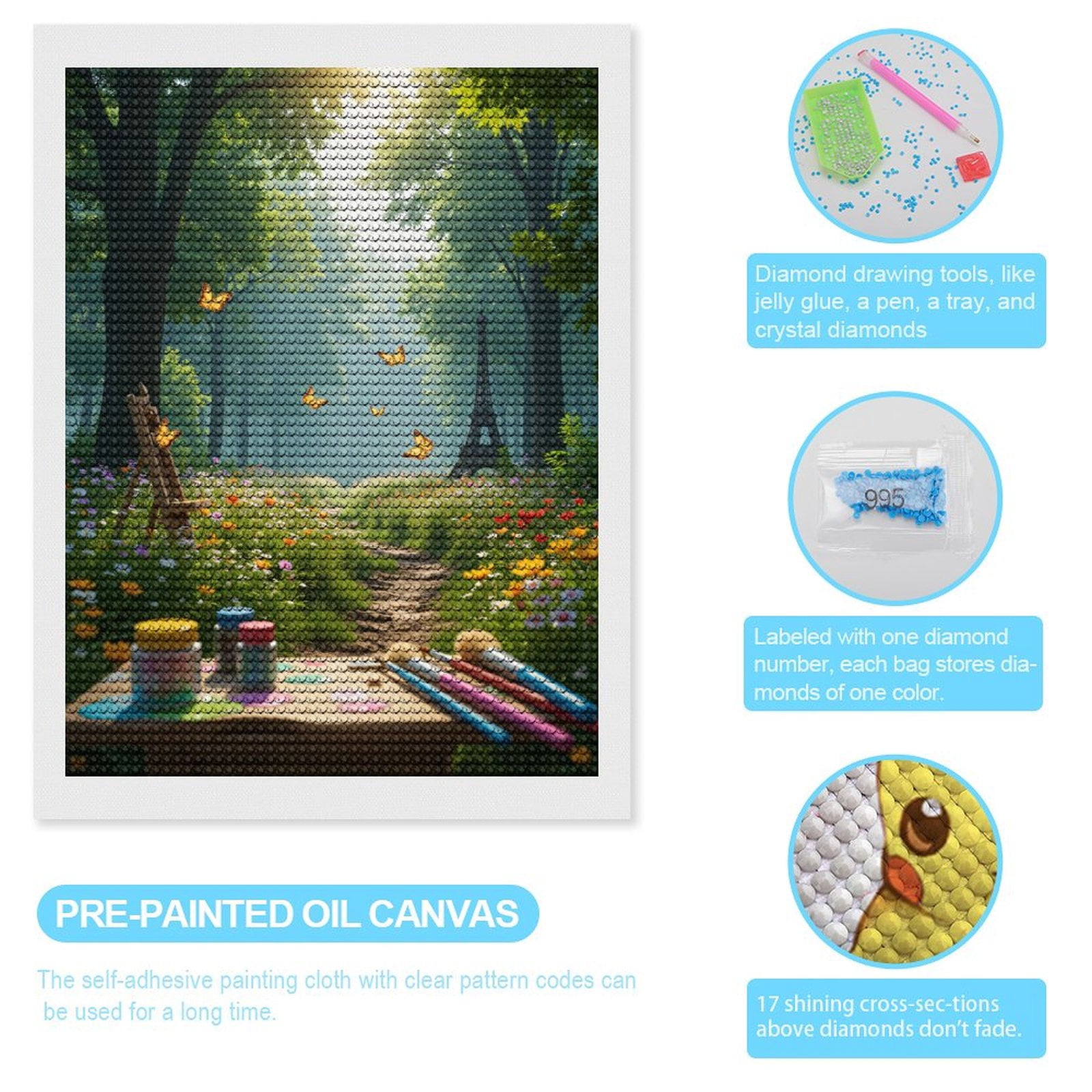 Diamond Art Kits for Adults - Canvas Butterflies Forest Path 5d Diamond Painting for Adults, Diamond Art for Adults Beginners, Frameless Diamond Painting Kits for Adults for Home Wall Decor