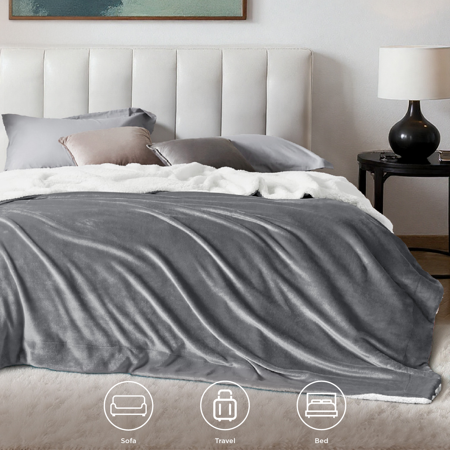 U by Bedsure Sherpa Fleece King Size Blanket Grey - Thick and Warm Blankets, Soft and Fuzzy,108x90 Inches