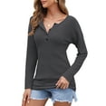 thumbnail image 4 of TARAINYA Womens Henley Long Sleeve Plaid Knit Button-up Shirt Blouse Top Loose Fit V-Neck Cardigan, 4 of 9