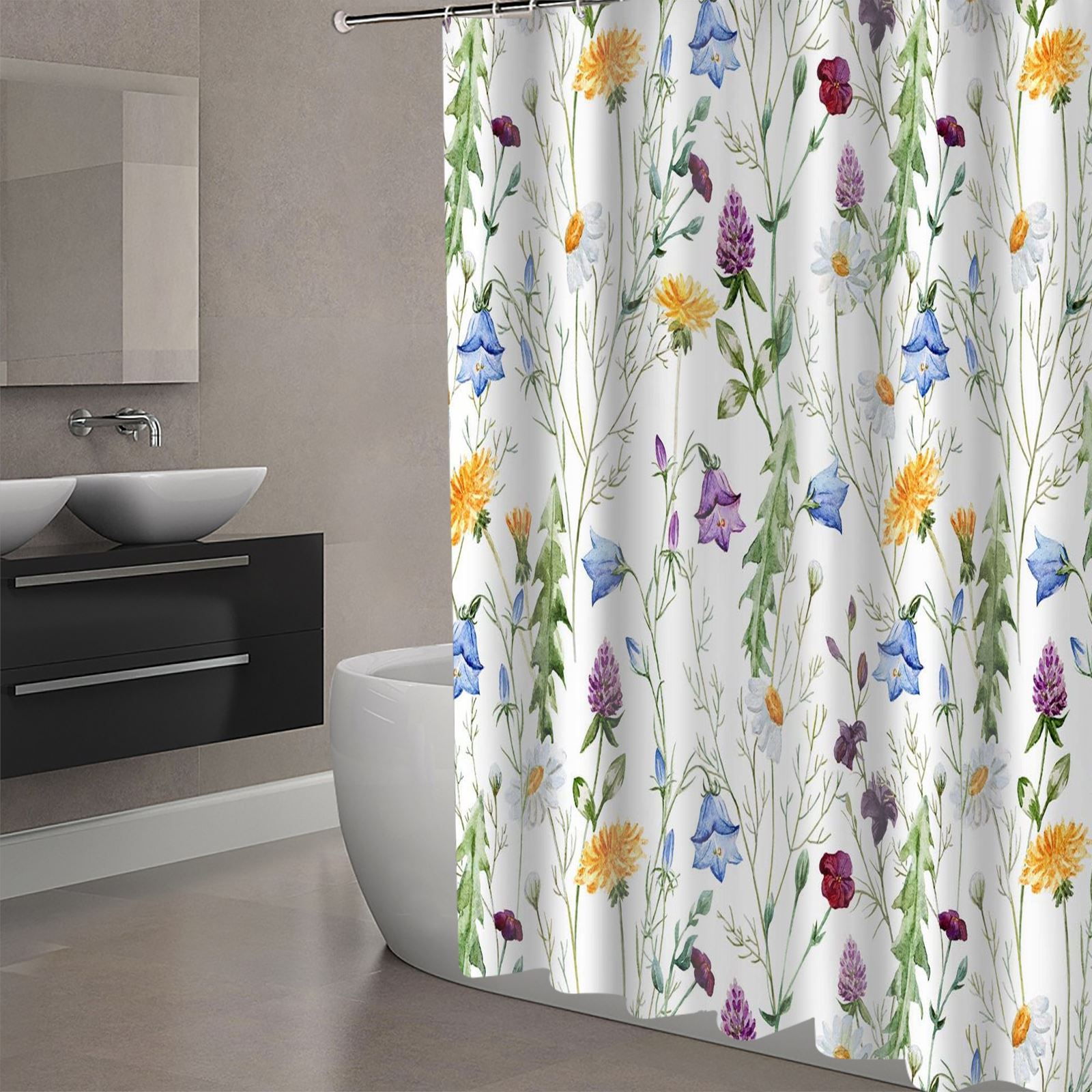 Floral Shower Curtain Flower Shower Curtain Plant Shower Curtain with Hooks Botanical Shower Curtains for Bathroom 72" x 72"