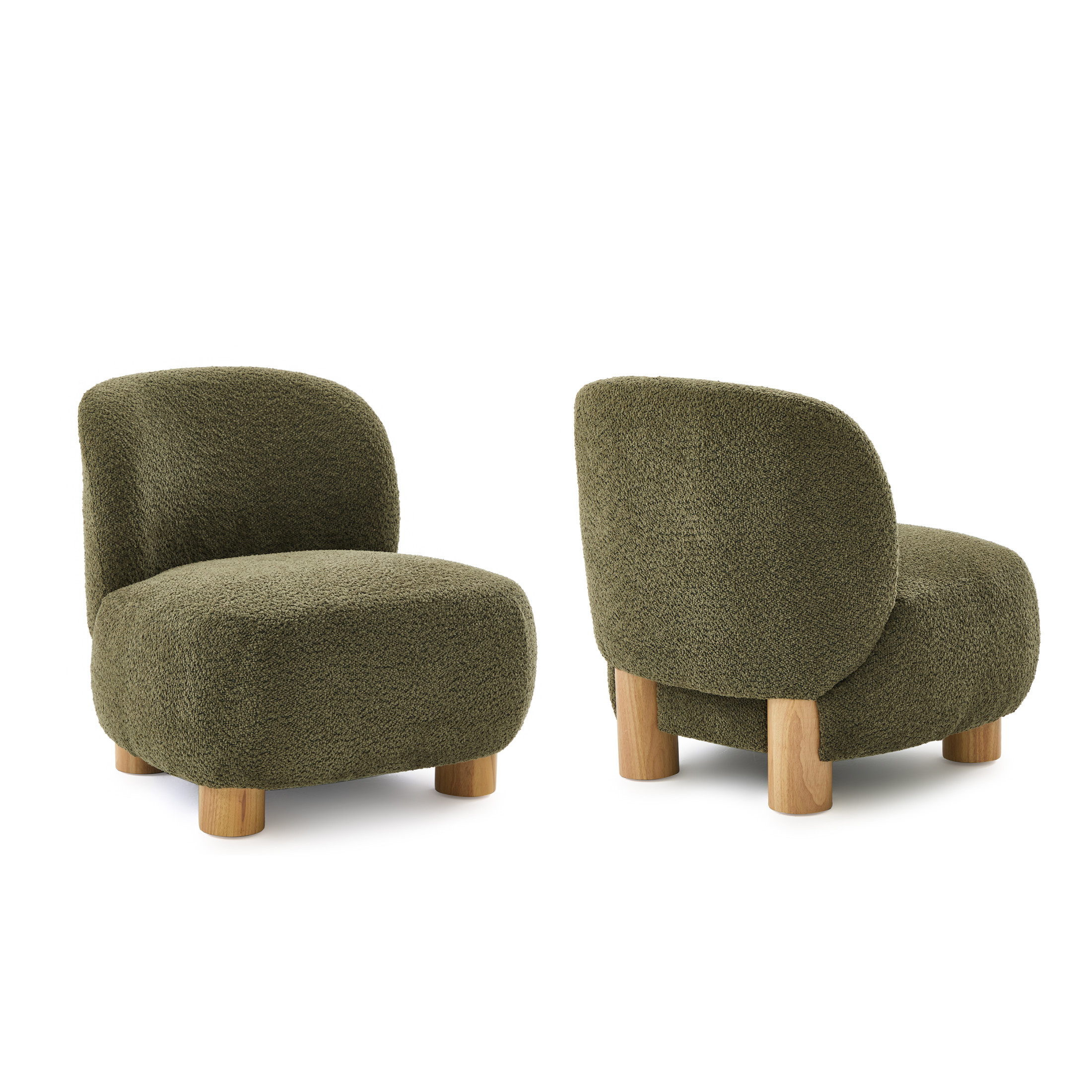 Christopher Knight Home Modern Minimalist Boucle Upholstered Accent Chair, Rubberwood Legs, Olive Green, Set of 2