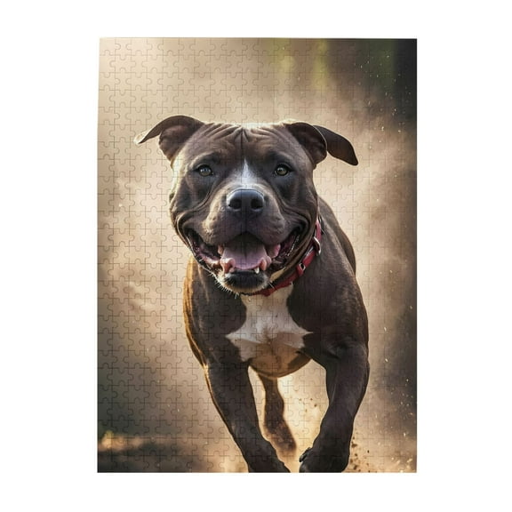 500-Piece Wooden Jigsaw Puzzle for Adults - Pit Bull Running Dustess Outdoors , Fun & Relaxing Interlocking No-Dust Puzzle for Family, Home Decor & Holiday Gifts