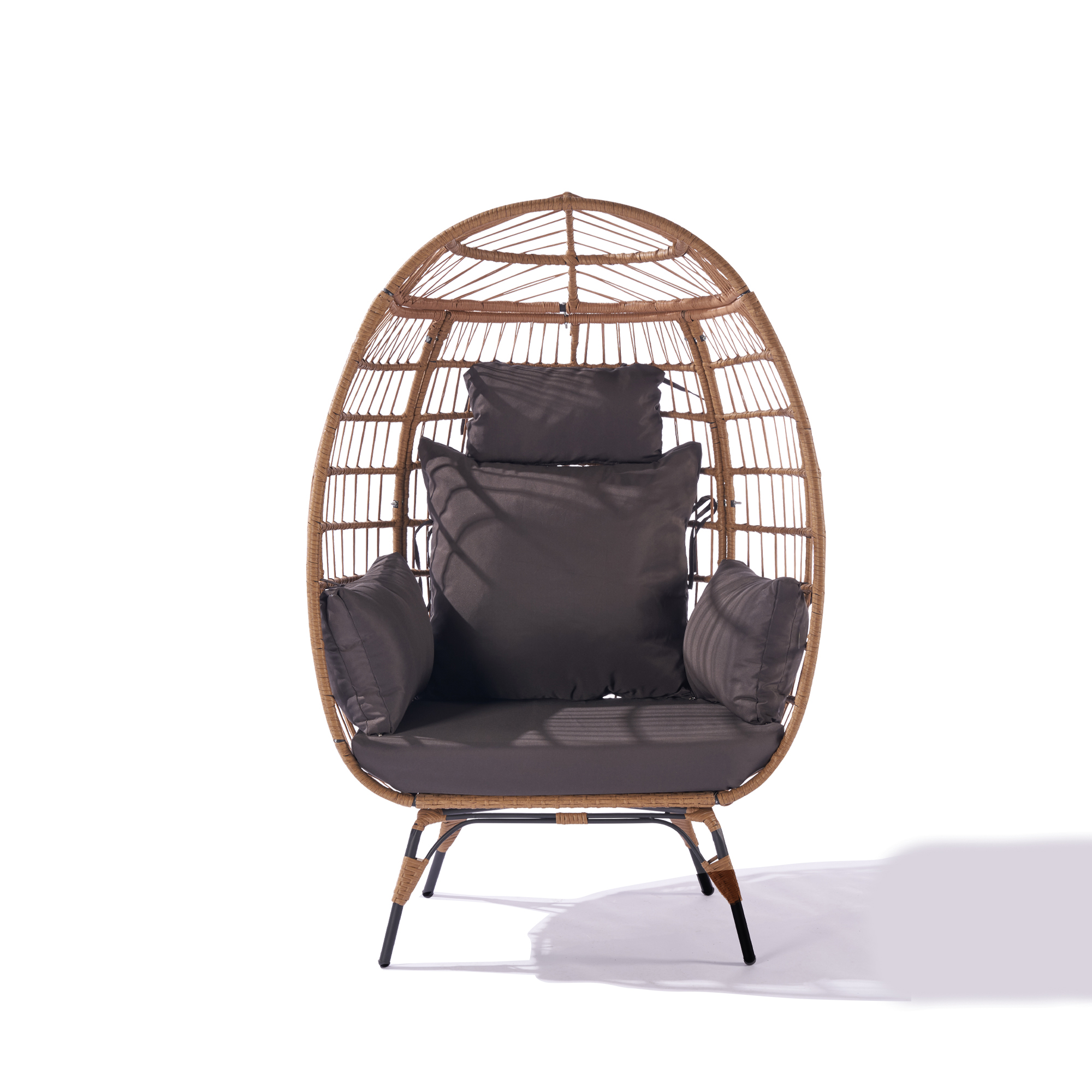Outdoor Stationary Egg Chair, Wicker Egg Swing Chair with Dark Gray