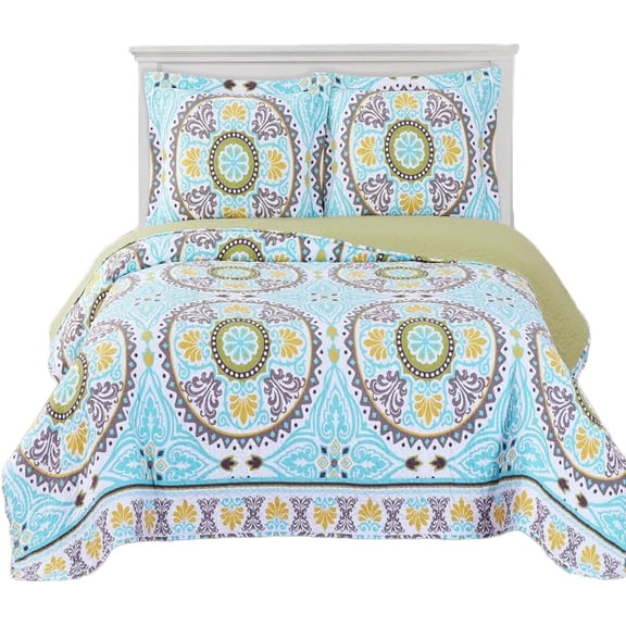 Nyah Luxury Microfiber King/Calking Size, Over-Sized 3pc Quilt Set, 110-Inch Wide x 96-Inch Long Coverlet