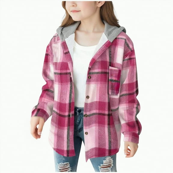 Cowgirl Costume For Girls Girls Plaid Shirt Girls Flannel Long Sleeve Shirts Button Down Plaid Shacket Jackets Casual Blouses Tops