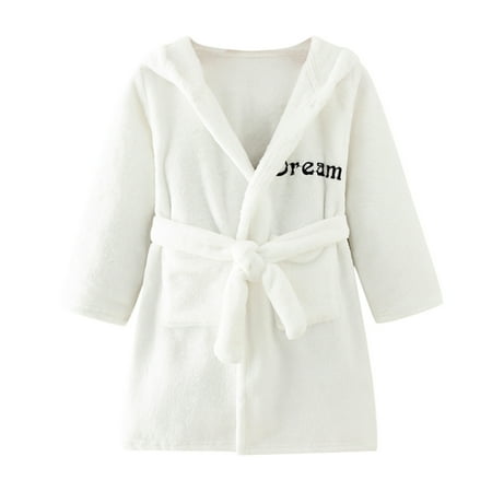 

Honeeladyy Winter Toddler Baby Boys Girls Hooded Thick Warm Flannel Bathrobe Night-robe Pajamas White Clearance under 5$