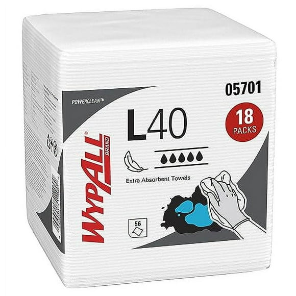 Wypall Power Clean L40 Serviettes Absorbantes Supplémentaires (05701), Serviettes à Usage Limité, Blanc, 18 Packs par Boîte, 56 Feuilles par Pack, 1 008 Feuilles au Total