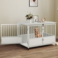 thumbnail image 2 of Dextrus 43.3" Wooden Dog Crate Furniture with Wheels,Double-Doors Dog Kennel Indoor,End Table & Dog Cage Table - White, 2 of 8