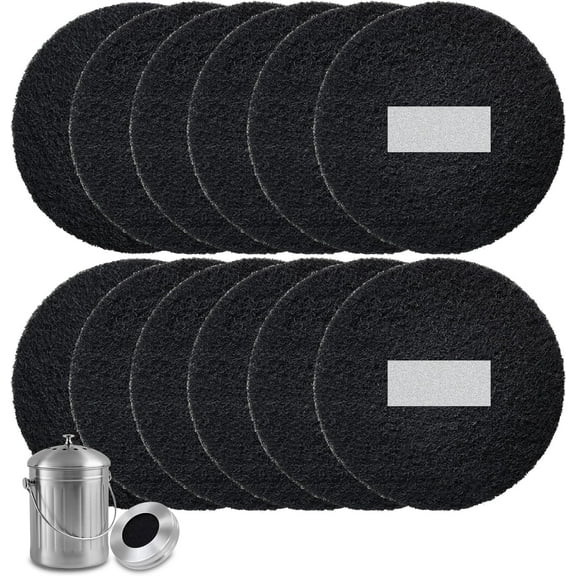 12-Pack 7.25 Inches Large Compost Bin Odor Absorbing Filters, Stick-on Activated Charcoal Deodorizer for Kitchen Trash Cans, Compost Buckets, Countertops and Recycle Bins