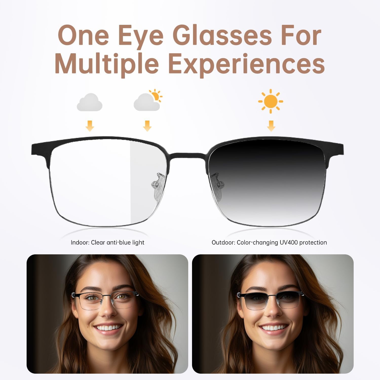 Wiher Smart Glasses with AI Translation, Bluetooth Audio Sunglasses with Photochromic Lenses, Voice Assistant, Real-Time Translation, Supports 144+ Languages, Great for Business, Travel Gold