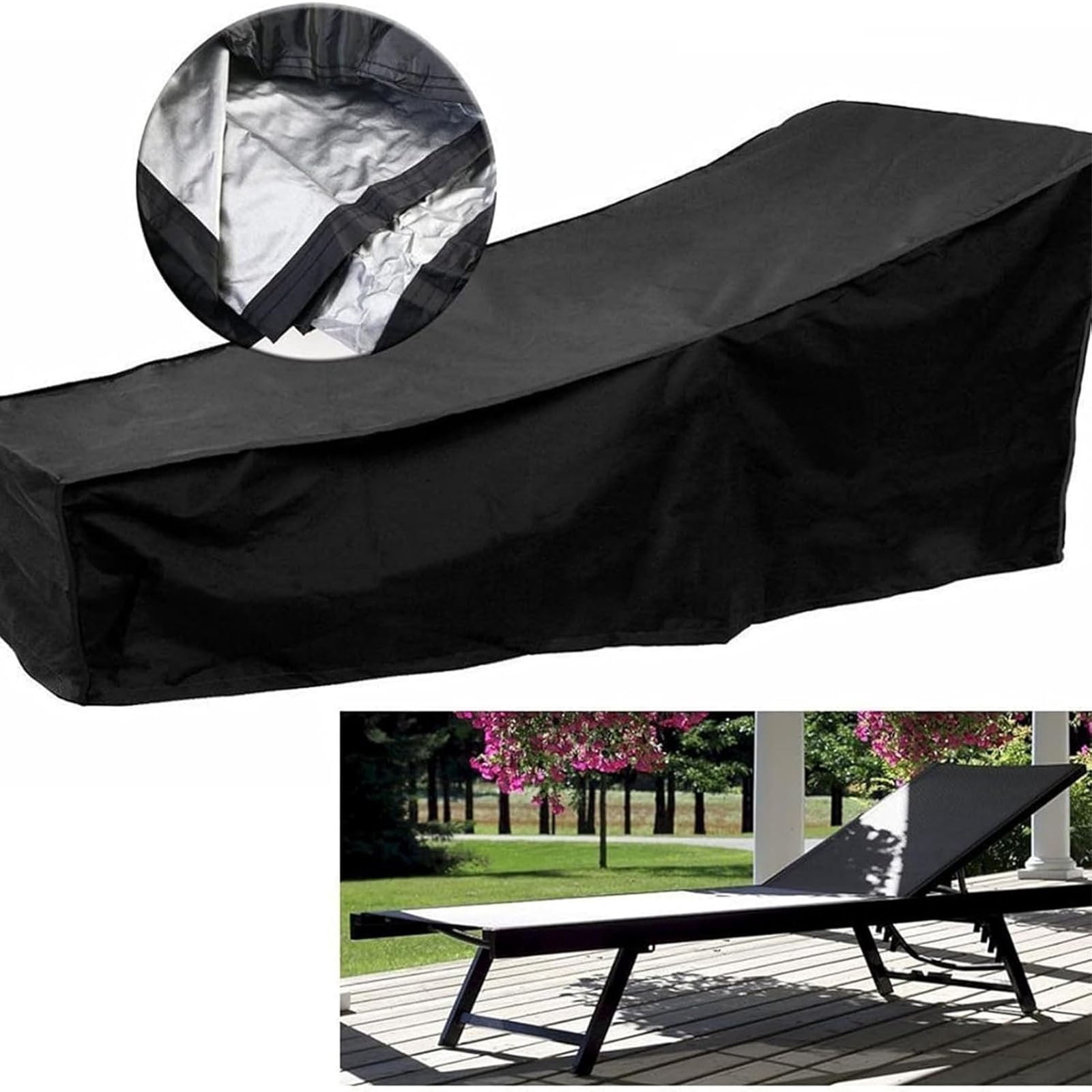 Waterproof Polyester Taffeta Protector for Sun Lounger, Weather Resistant Recliner Cover with Drawstring, Patio Furniture Guard