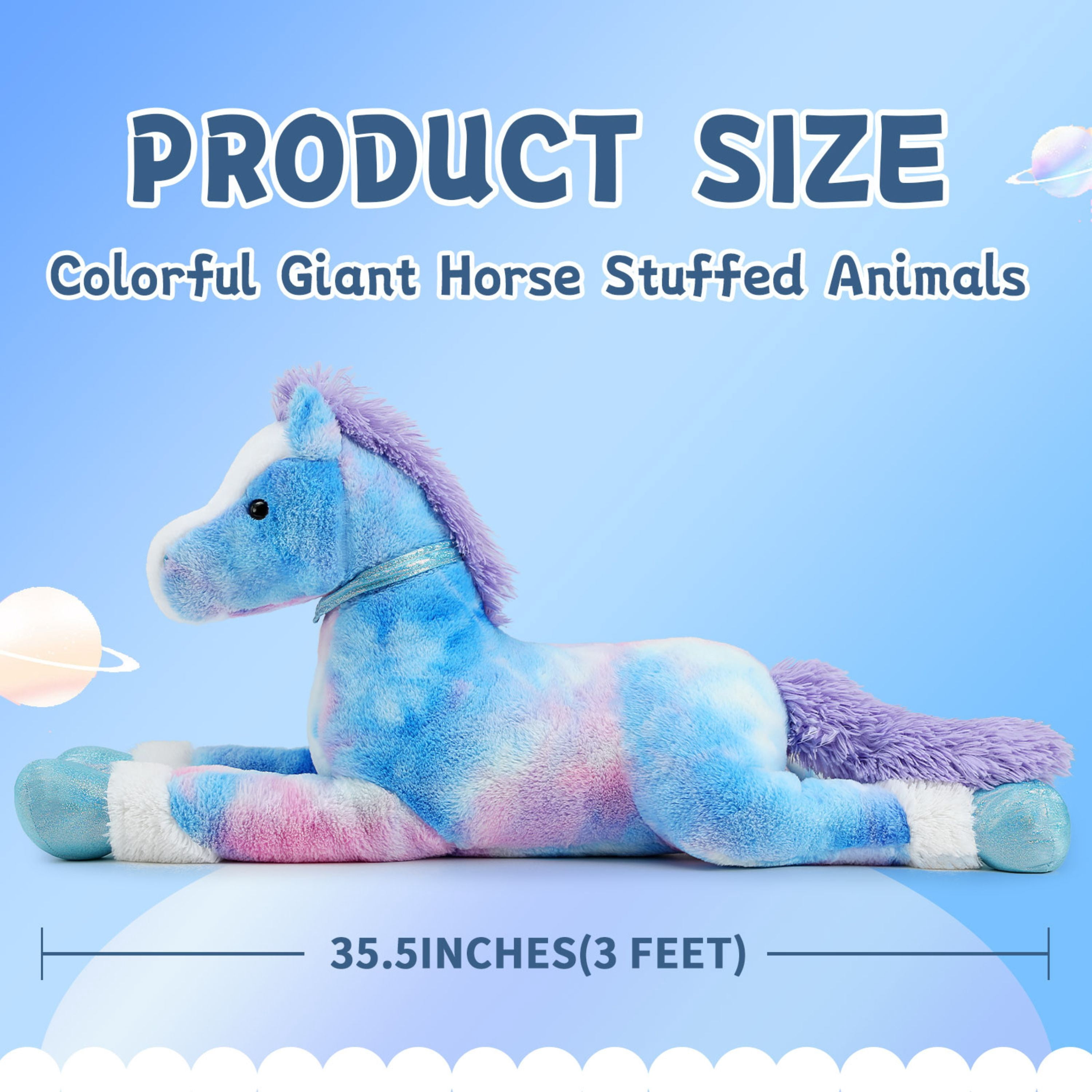 Tezituor 35.5'' Giant Horse Stuffed Animals Large Horse Plush Pillow with Tie-Dye Body Plush Toy