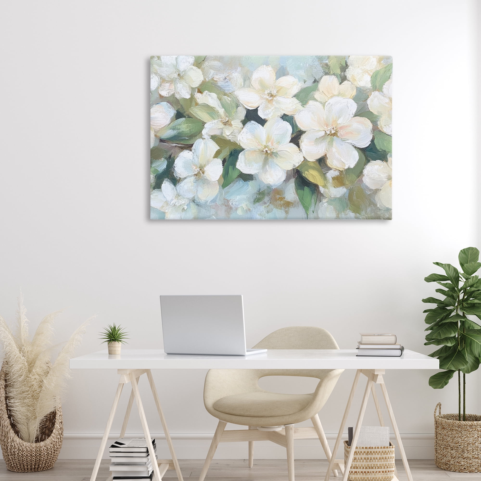 Stupell Industries Painted White Flowers in Leaves Canvas Wall Art, design by Petal Prints Design