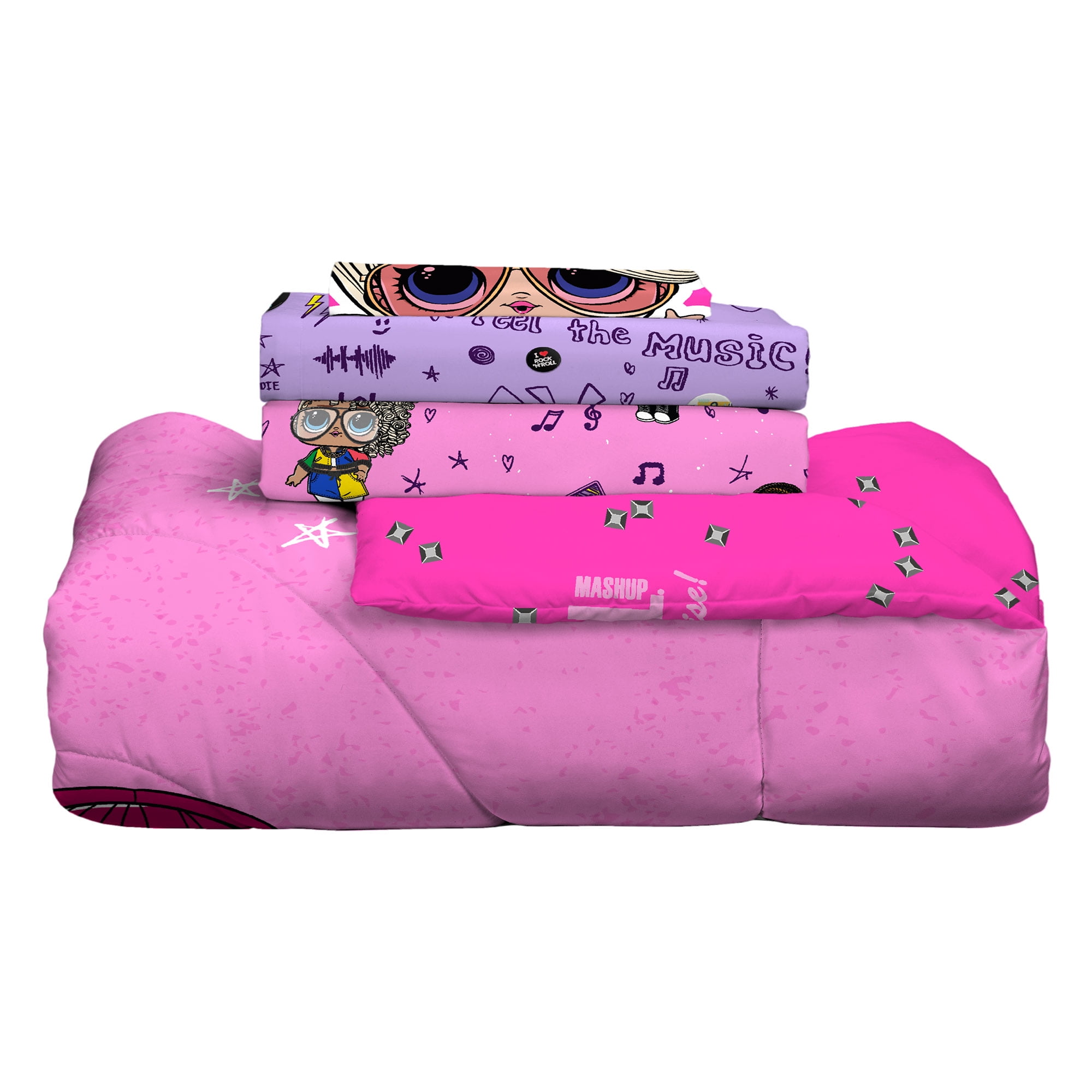 LOL Surprise Kids Twin Bed in a Bag, Comforter and Sheets, Pink, MGA