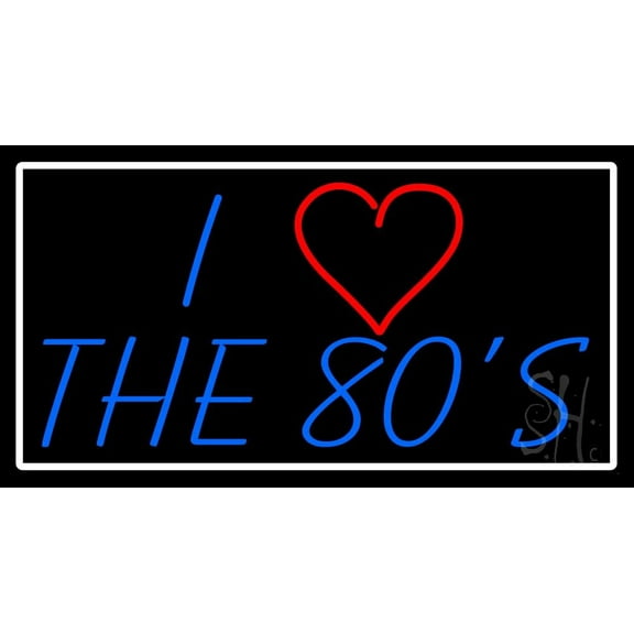 White Border Love 80s LED Neon Sign 20 x 37 - inches, Black Square Cut Acrylic Backing, with Dimmer - Bright and Premium built indoor LED Neon Sign for café, club, party, event and stroefront.