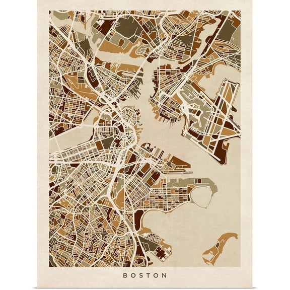 Great BIG Canvas | Rolled Michael Tompsett Poster Print entitled Boston Massachusetts Street Map
