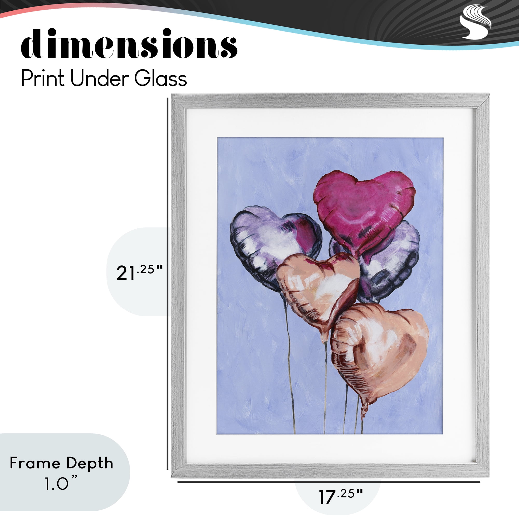 Stupell Industries Vibrant Heart Balloons Gray Framed Print Under Glass, design by Michael Willett