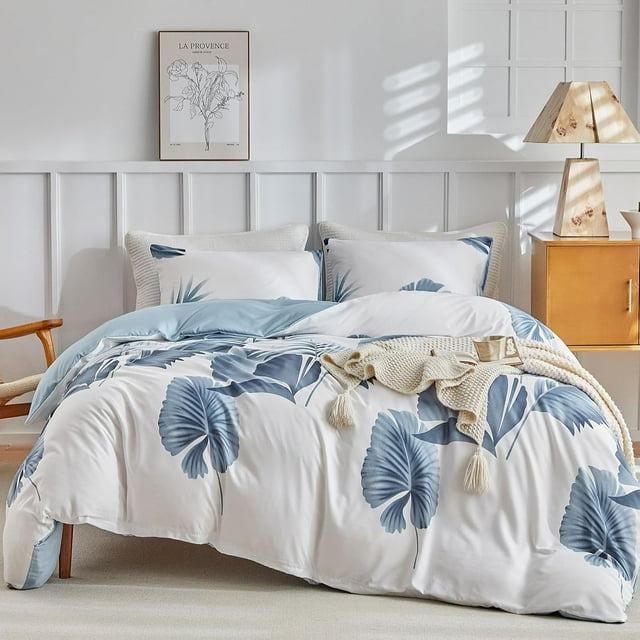 Reversible Duvet Cover Queen Tree Branch Pattern Queen Duvet Cover Set pc Soft Microfiber Breathable Botanical Bedding Sets with Zipper Ties