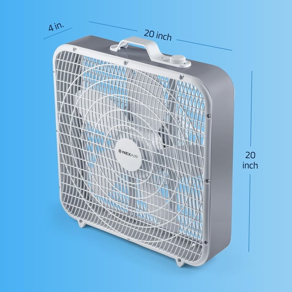 20" Floor Box Fan 3 Speed, Box fan 20 inch with powerful 5 Blades Quiet operation, Lightweight Stable on floor box fan for bedroom with Child Safety Grill, Quality Material, Room/Office Cooling