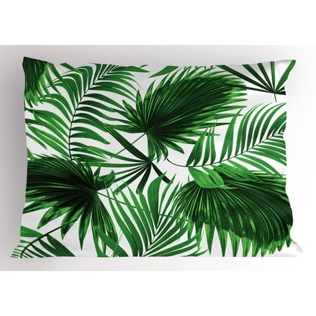 Palm Leaf Pillow Sham Realistic Leaves Of Tree Growth Palm Leaf Pillow Sham Realistic Leaves Of Tree Growth Ecology Lush Botany Themed Print